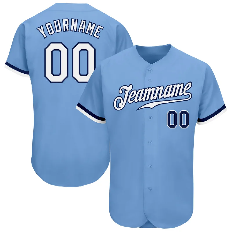 Personalized Baseball Jerseys For Competitive Teams-Custom Light Blue White-Navy Authentic Baseball Jersey