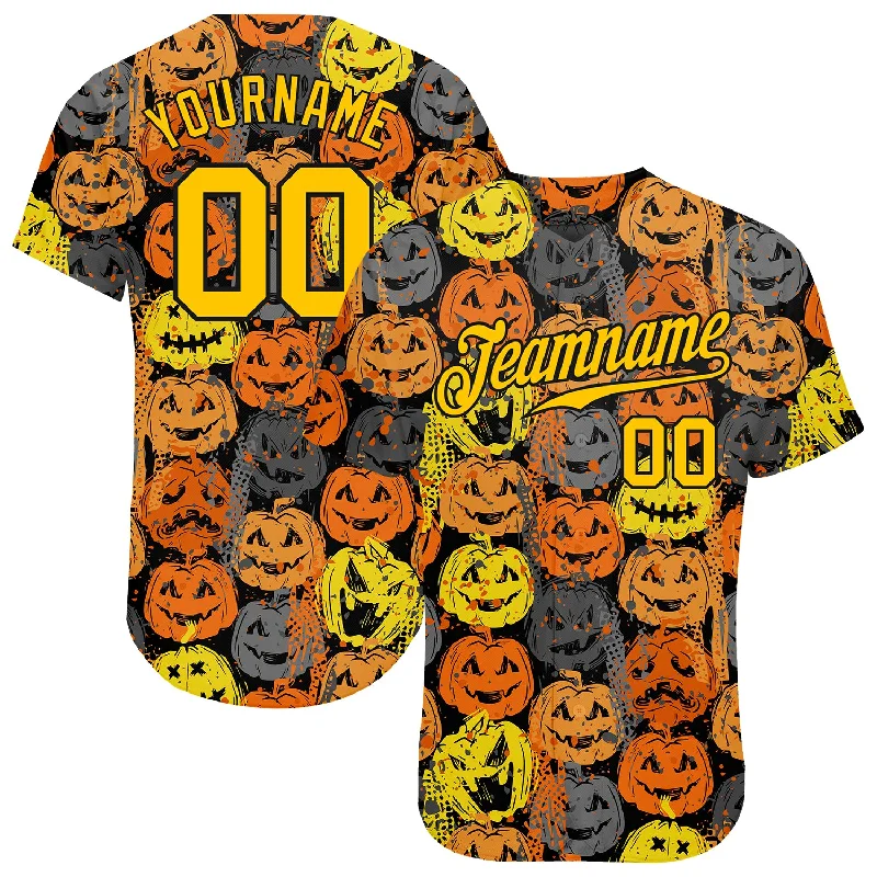 Personalized Baseball Jerseys For Fan Customization-Custom 3D Pattern Halloween Pumpkins Authentic Baseball Jersey