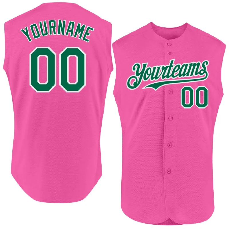 Personalized Baseball Jerseys For Large Groups-Custom Pink Kelly Green-White Authentic Sleeveless Baseball Jersey