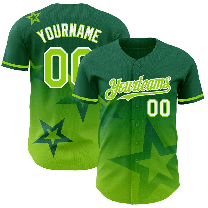 Personalized Baseball Jerseys For Tournament Winners-Custom Kelly Green Neon Green-White 3D Pattern Design Gradient Style Twinkle Star Authentic Baseball Jersey