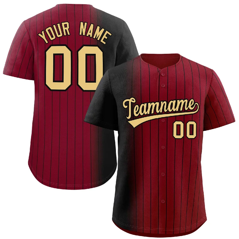 Baseball Jerseys For Personalized Team Apparel-Custom Crimson Black Pinstripe Personalized Gradient Authentic Baseball Jersey