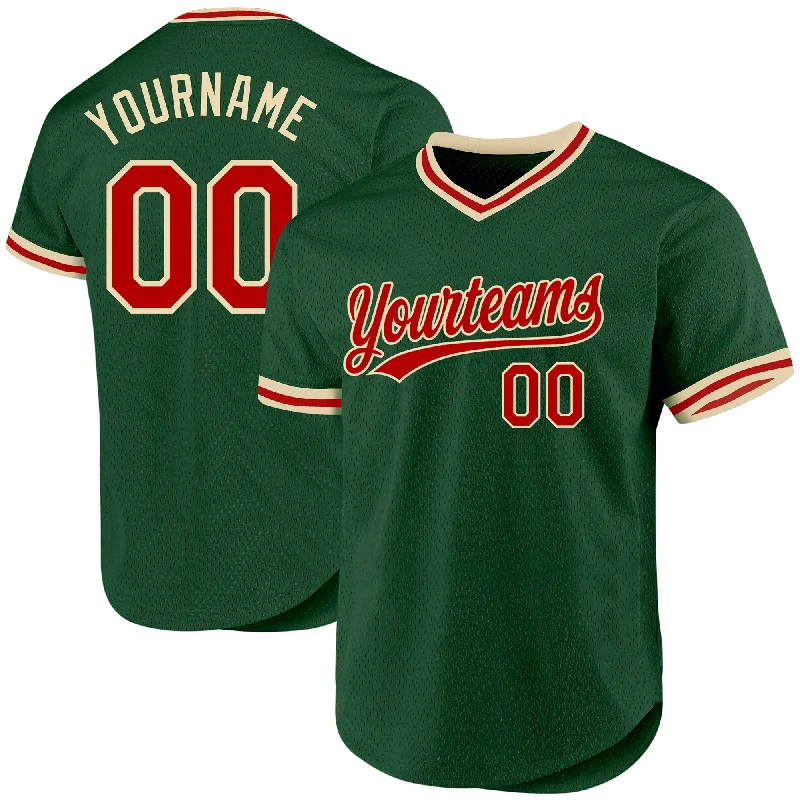 Custom Baseball Jerseys With Custom Fit-Custom Green Red-Cream Authentic Throwback Baseball Jersey