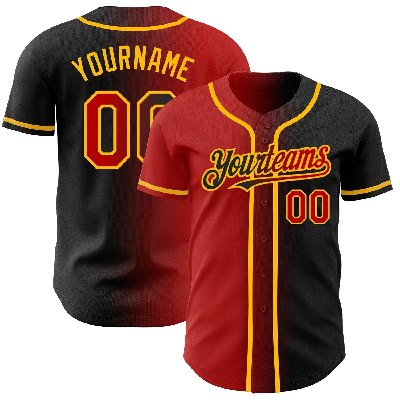 Baseball Jerseys With Custom Sleeve Printing-Custom Black Red-Gold Authentic Gradient Fashion Baseball Jersey