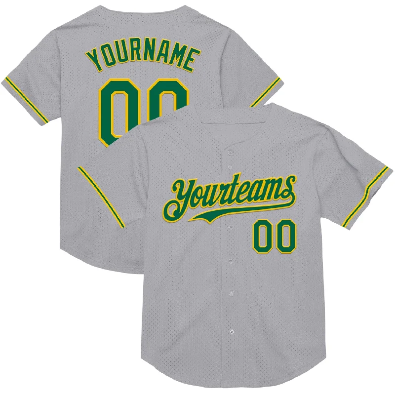 Personalized Baseball Jerseys For Youth Competitions-Custom Gray Kelly Green-Yellow Mesh Authentic Throwback Baseball Jersey