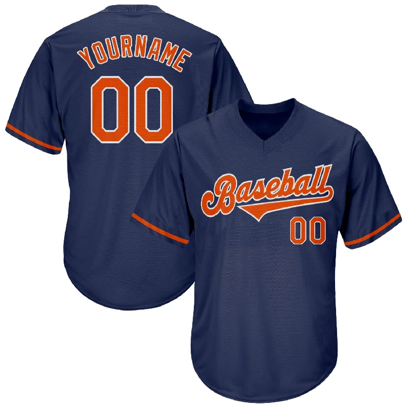 Custom Baseball Jerseys With Graphics & Emblems-Custom Navy Orange-White Authentic Throwback Rib-Knit Baseball Jersey Shirt