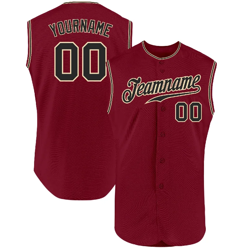 Baseball Jerseys With Player Names & Numbers-Custom Crimson Black-Cream Authentic Sleeveless Baseball Jersey