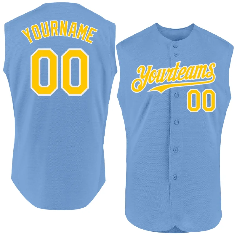 Baseball Jerseys For School Spirit Days-Custom Light Blue Yellow-White Authentic Sleeveless Baseball Jersey