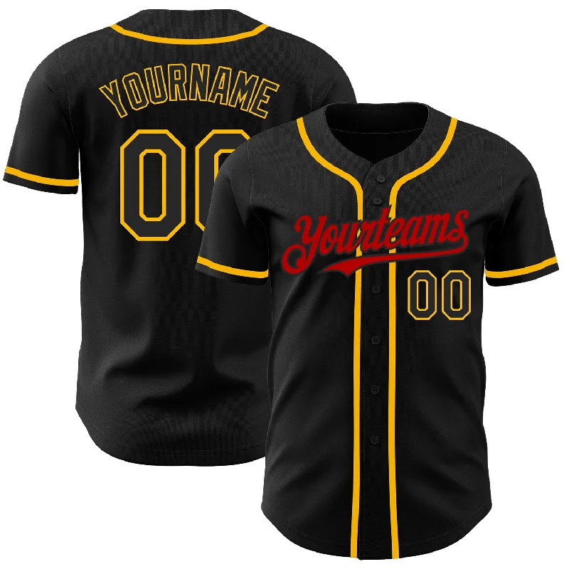 Custom Baseball Jerseys For Competitive Schools-Custom Black Gold-Red Authentic Baseball Jersey