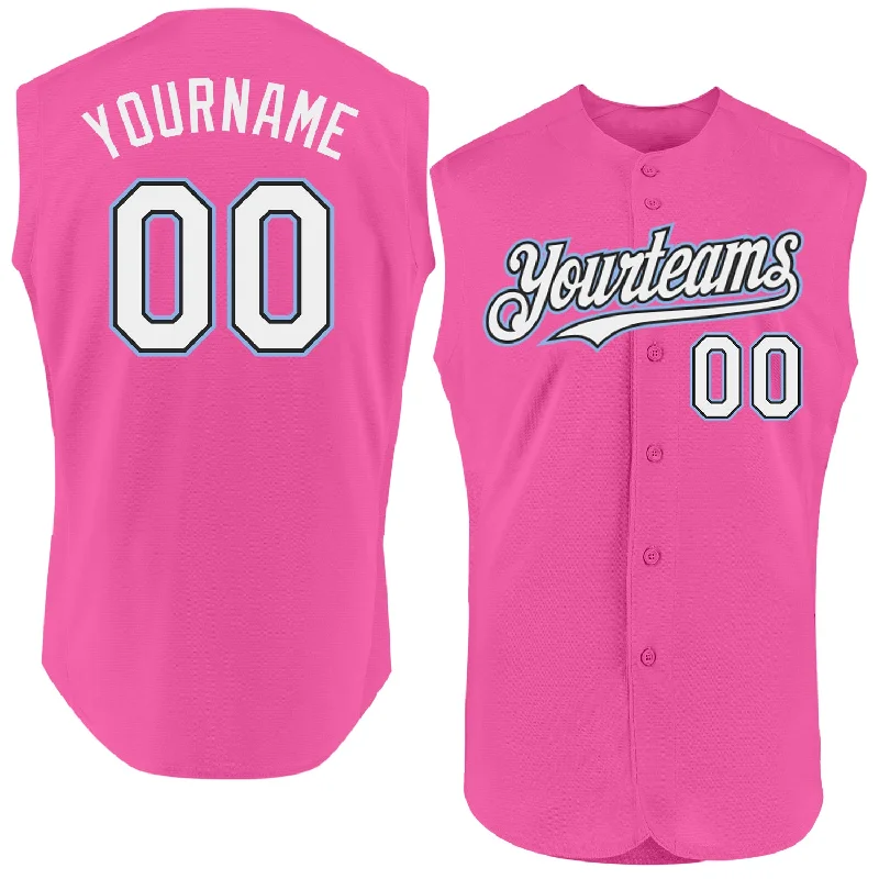 Custom Baseball Jerseys With Text & Logo-Custom Pink Black-Light Blue Authentic Sleeveless Baseball Jersey