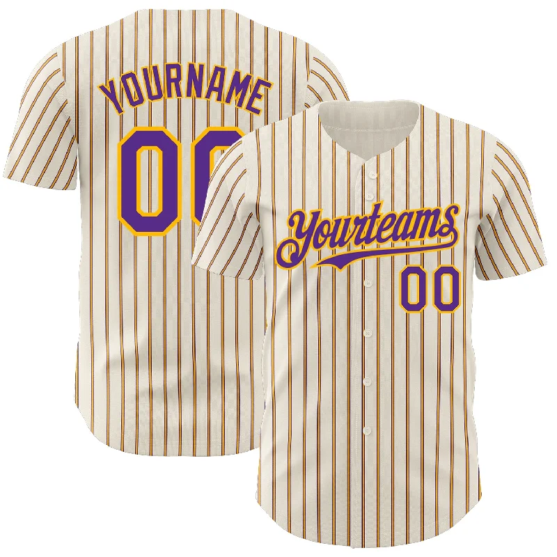 Personalized Baseball Jerseys For Players-Custom Cream (Purple Gold Pinstripe) Purple-Gold Authentic Baseball Jersey