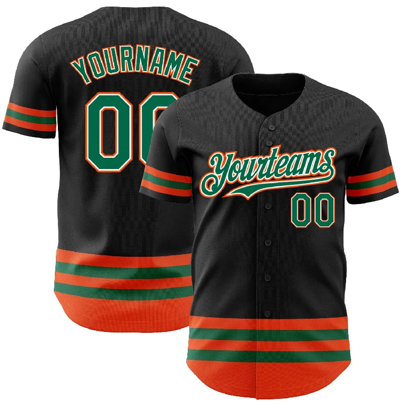 Baseball Jerseys With Custom Designs-Custom Black Kelly Green-Orange Line Authentic Baseball Jersey