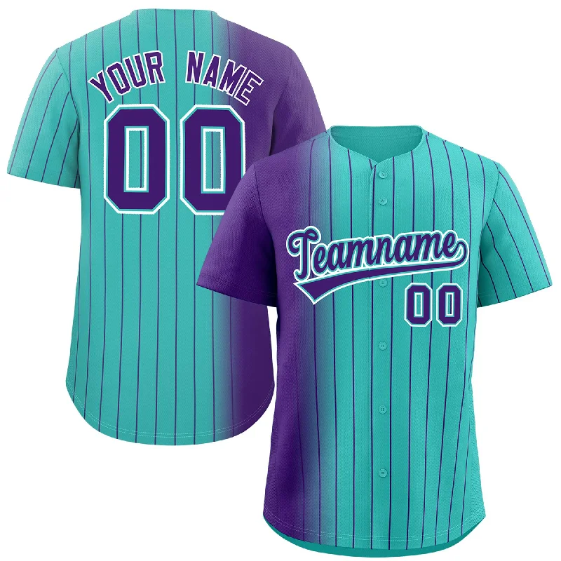 Custom Baseball Jerseys For Group Orders-Custom Bright Green Purple Pinstripe Personalized Gradient Authentic Baseball Jersey