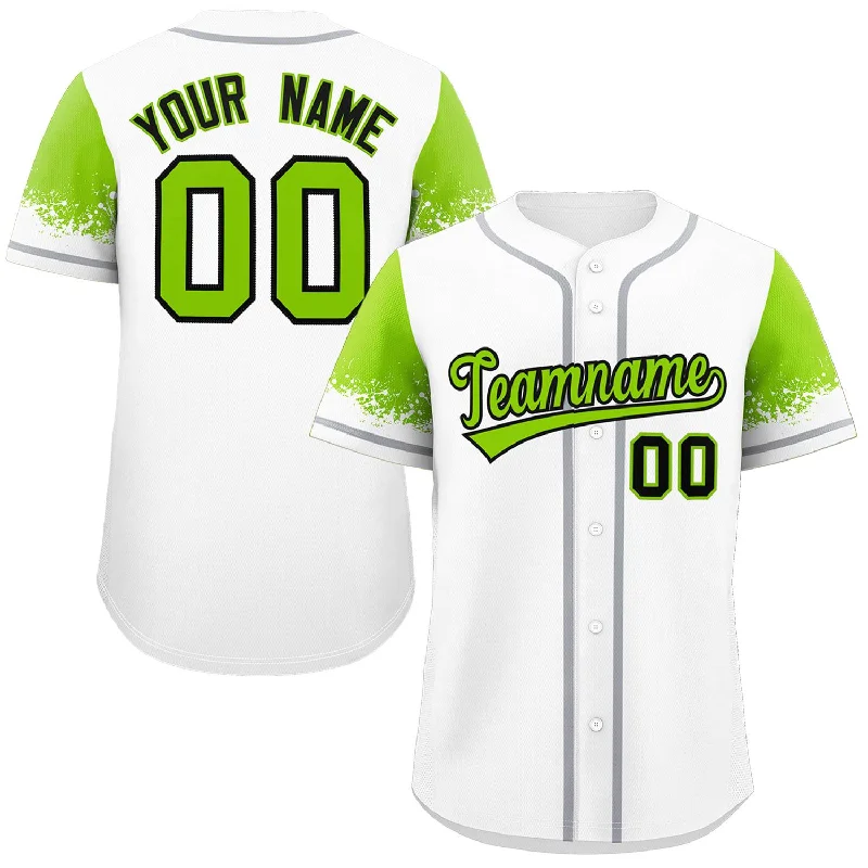 Baseball Jerseys For Special Event Promotions-Custom White Neon Green Personalized Raglan Sleeves Design Authentic Baseball Jersey