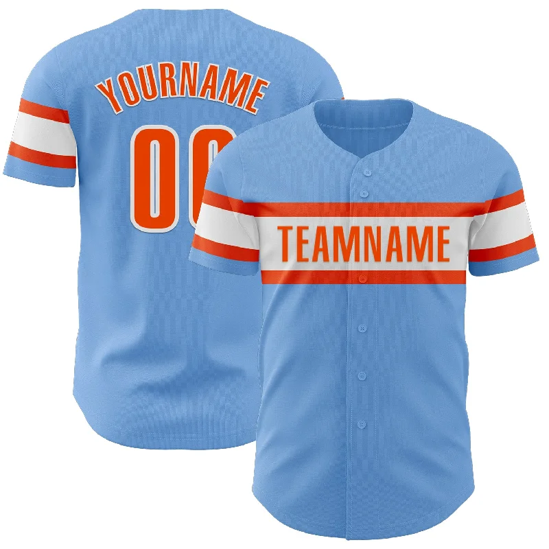 Baseball Jerseys For Official Team Apparel-Custom Light Blue Orange-White Authentic Baseball Jersey