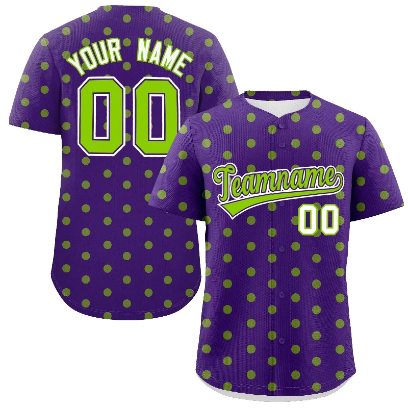 Custom Baseball Jerseys For Player Celebrations-Custom Purple Neon Green Personalized Polka Dot Graffiti Pattern Authentic Baseball Jersey