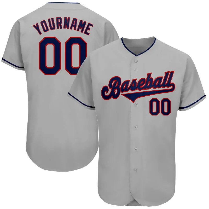 Custom Baseball Jerseys For Holiday Promotions-Custom Gray Navy-Red Authentic Baseball Jersey