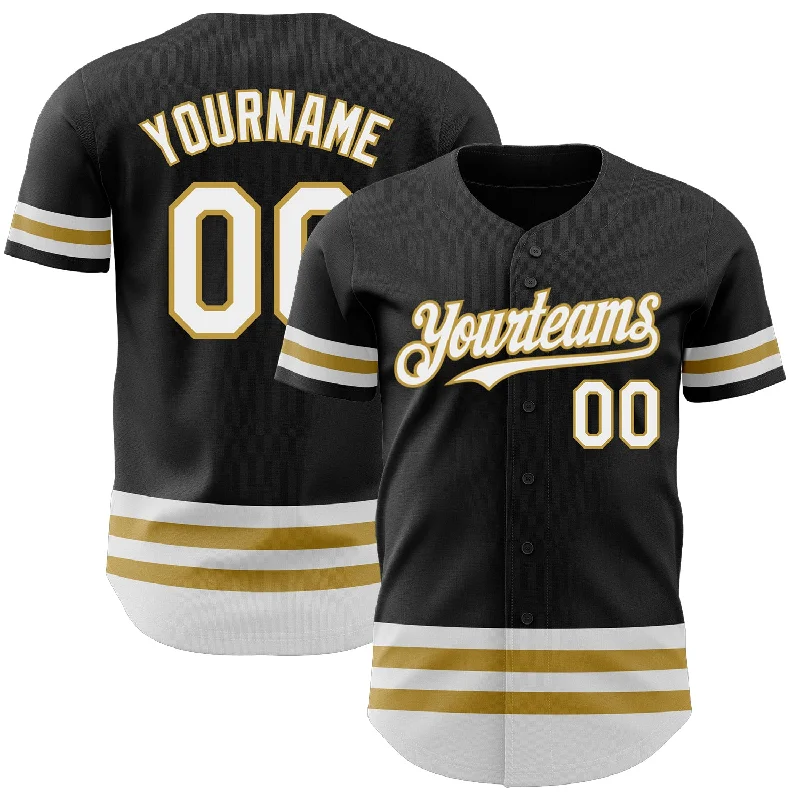 Baseball Jerseys For Team Anniversaries-Custom Black White-Old Gold Line Authentic Baseball Jersey