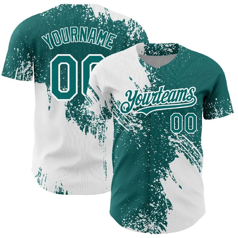 Personalized Baseball Jerseys For Fundraisers-Custom White Teal 3D Pattern Design Abstract Brush Stroke Authentic Baseball Jersey