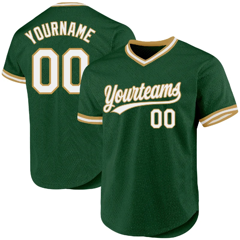 Personalized Baseball Jerseys For Player Appreciation-Custom Green White-Old Gold Authentic Throwback Baseball Jersey