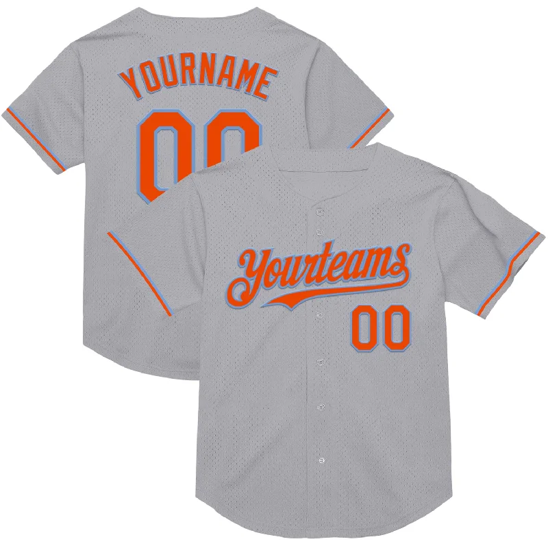 Baseball Jerseys With Team Logos & Custom Names-Custom Gray Orange-Powder Blue Mesh Authentic Throwback Baseball Jersey