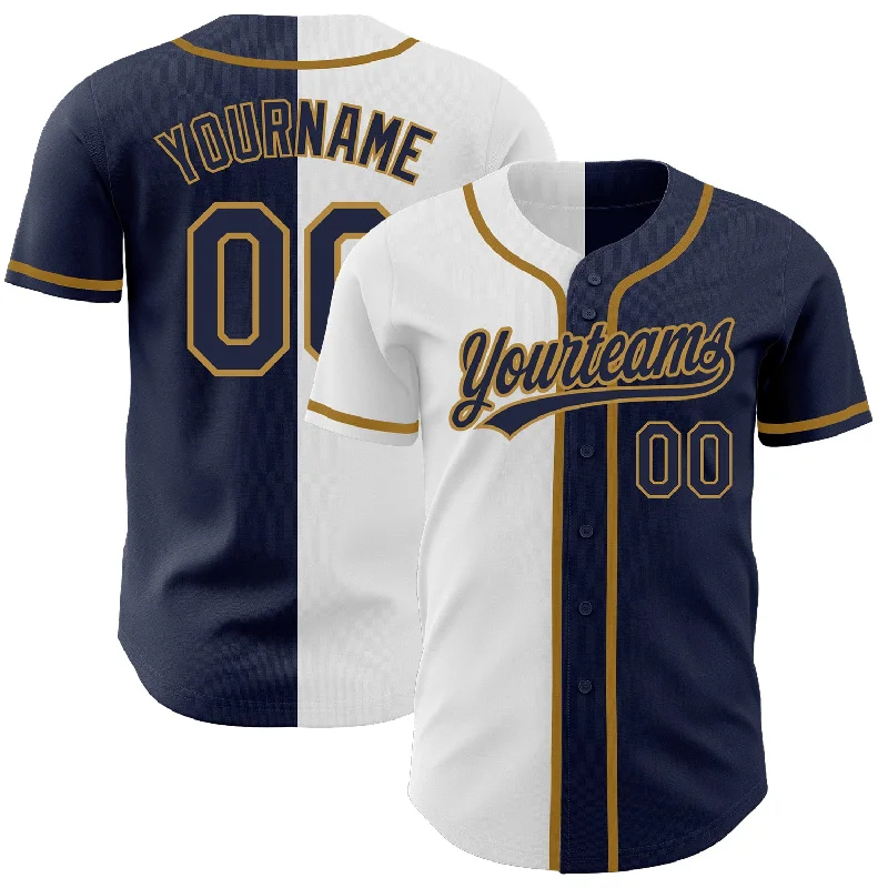 Baseball Jerseys With Custom Sizing-Custom Navy Navy White-Old Gold Authentic Split Fashion Baseball Jersey