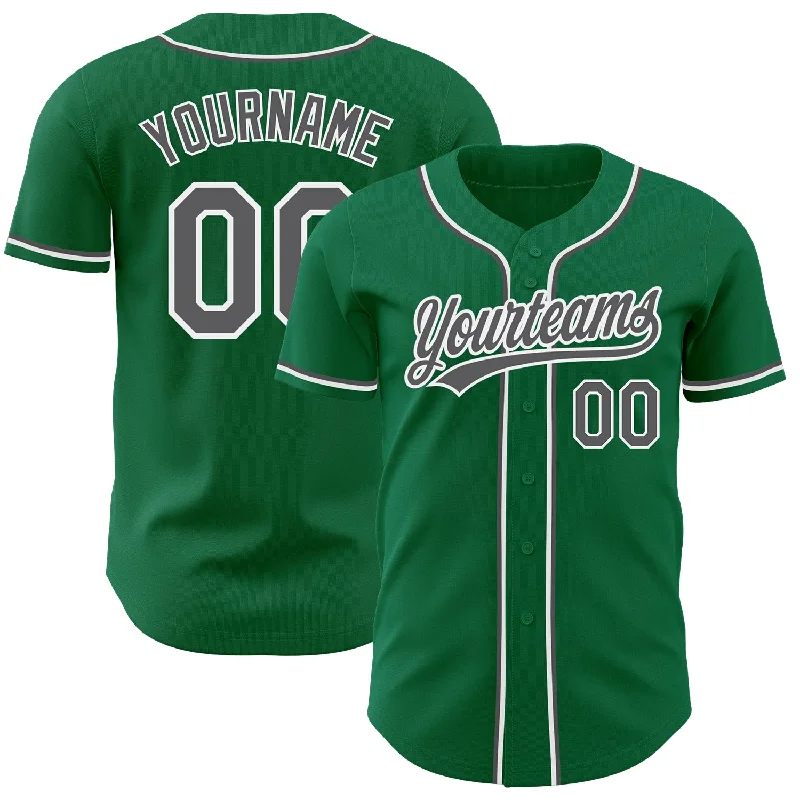 Personalized Baseball Jerseys For College Teams-Custom Kelly Green Steel Gray-White Authentic Baseball Jersey