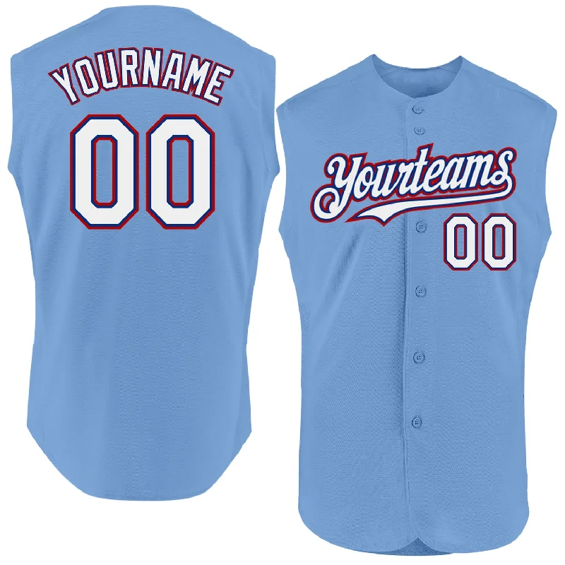 Custom Baseball Jerseys For Team Apparel Orders-Custom Light Blue Royal-Red Authentic Sleeveless Baseball Jersey