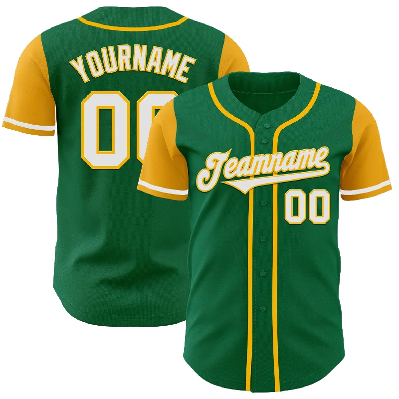 Custom Baseball Jerseys For Summer Leagues-Custom Kelly Green White-Gold Authentic Two Tone Baseball Jersey