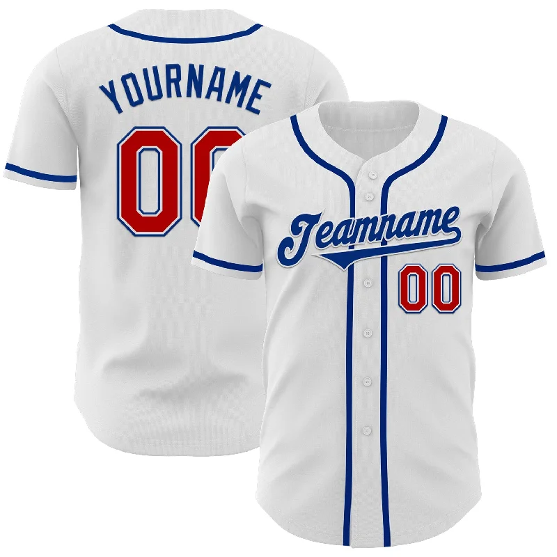 Custom Baseball Jerseys For Player Recognition-Custom White Red-Royal Authentic Baseball Jersey