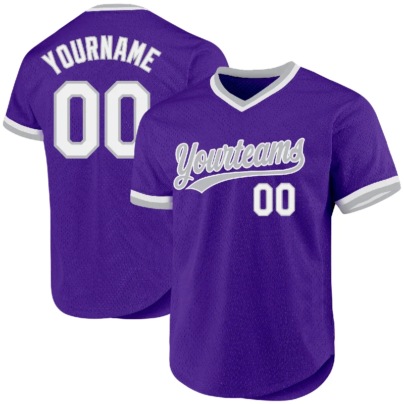 Custom Baseball Jerseys For Competitive Leagues-Custom Purple White-Gray Authentic Throwback Baseball Jersey