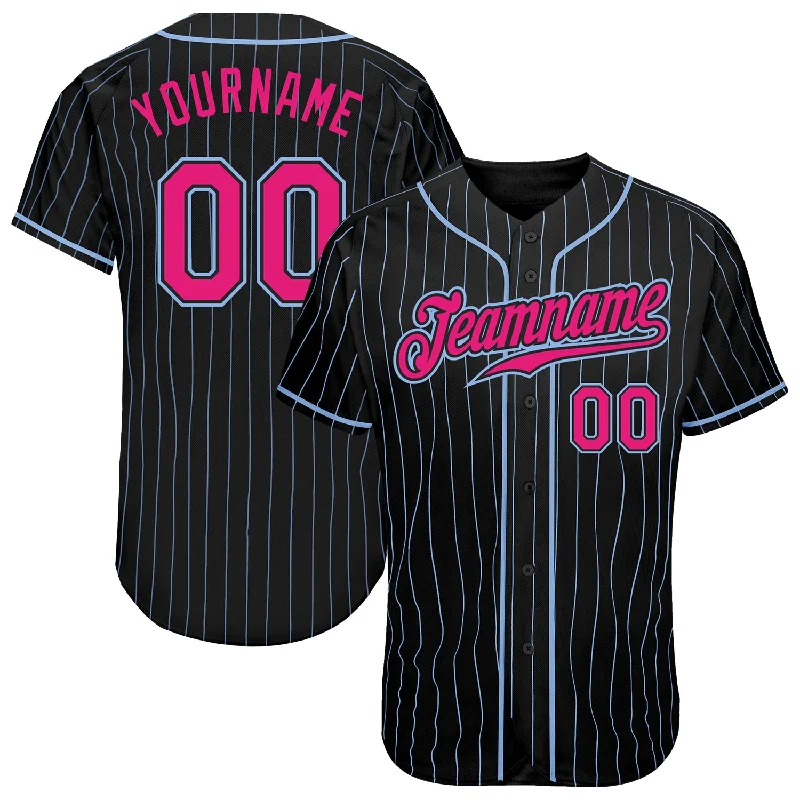 Personalized Baseball Jerseys For Players-Custom Black Light Blue Pinstripe Hot Pink-Light Blue Authentic Baseball Jersey