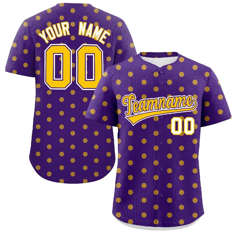 Personalized Baseball Jerseys For Special Recognitions-Custom Purple Gold Personalized Polka Dot Graffiti Pattern Authentic Baseball Jersey