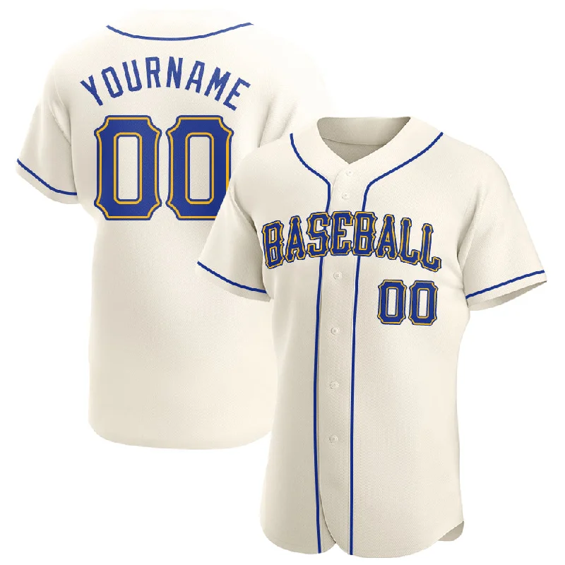 Baseball Jerseys For School Spirit Days-Custom Cream Royal-Gold Authentic Baseball Jersey