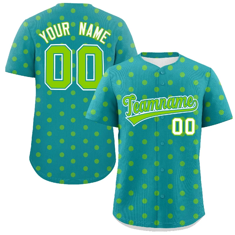 Personalized Baseball Jerseys For Special Guests-Custom Aqua Neon Green Personalized Polka Dot Graffiti Pattern Authentic Baseball Jersey