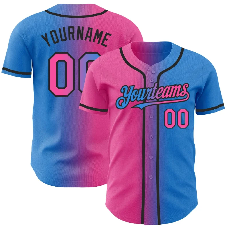 Personalized Baseball Jerseys For Alumni Teams-Custom Electric Blue Pink-Black Authentic Gradient Fashion Baseball Jersey