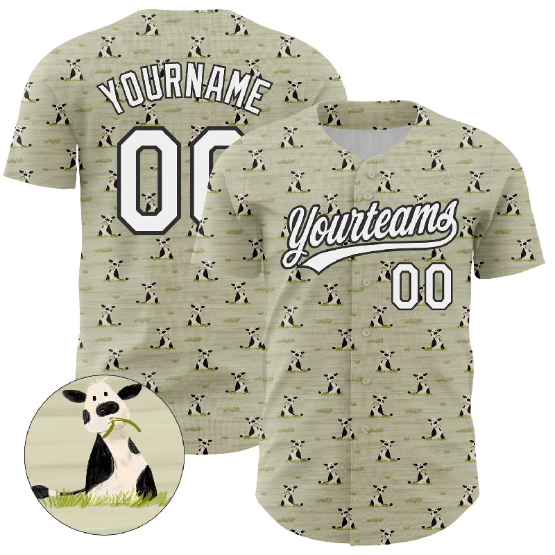 Personalized Baseball Jerseys For Player Gifts-Custom Green White-Black 3D Pattern Design Animal Cow Authentic Baseball Jersey