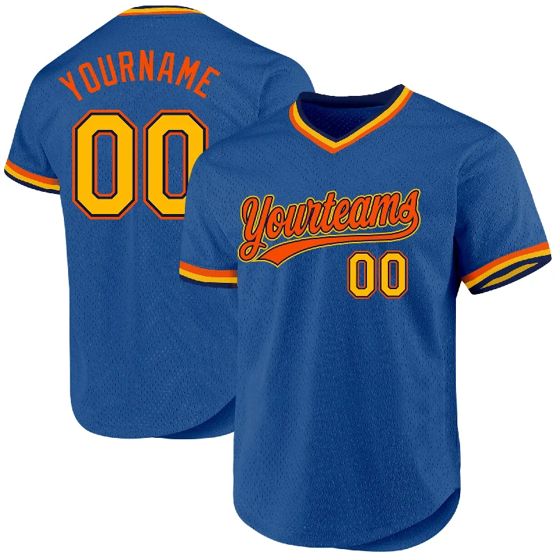 Baseball Jerseys With Player Numbers-Custom Blue Gold Navy-Orange Authentic Throwback Baseball Jersey