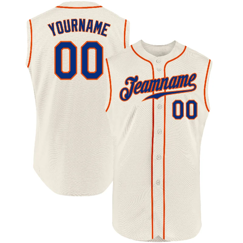 Baseball Jerseys For Sports Fundraisers-Custom Cream Royal-Orange Authentic Sleeveless Baseball Jersey