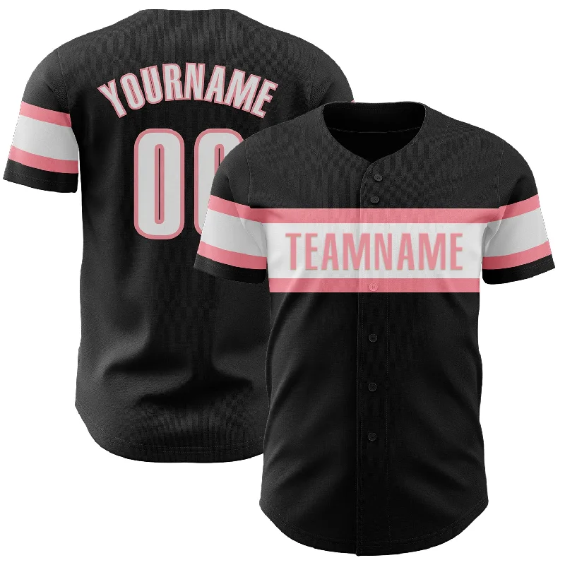 Custom Baseball Jerseys For Limited-Time Offers-Custom Black White-Medium Pink Authentic Baseball Jersey