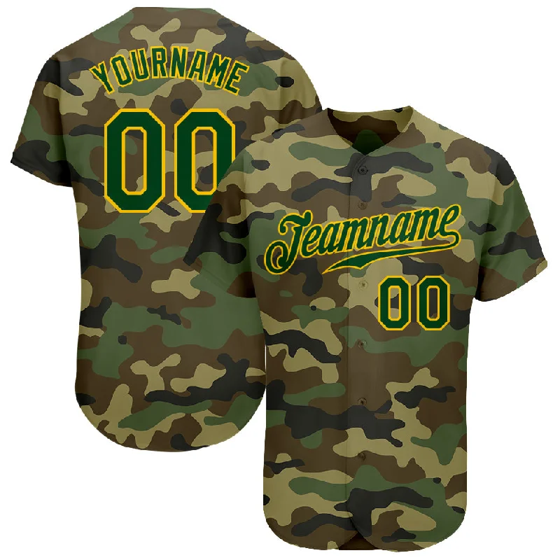 Custom Baseball Jerseys For Youth Competitions-Custom Camo Green-Gold Authentic Salute To Service Baseball Jersey