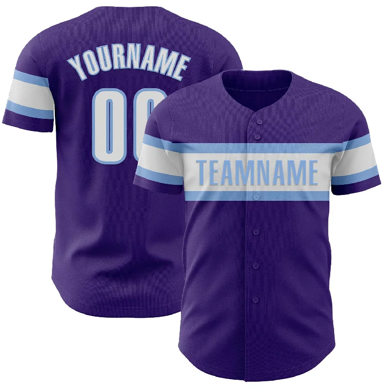 Baseball Jerseys With Player Numbers & Logos-Custom Purple White-Light Blue Authentic Baseball Jersey