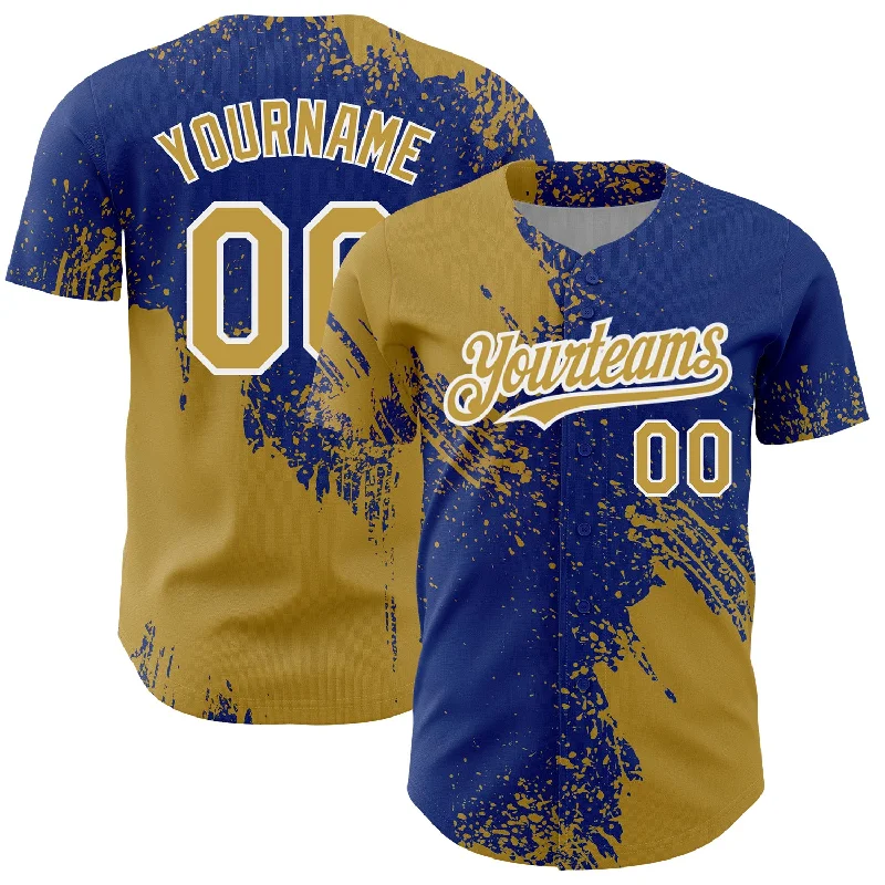 Baseball Jerseys For Corporate Sports Events-Custom Old Gold Royal-White 3D Pattern Design Abstract Brush Stroke Authentic Baseball Jersey