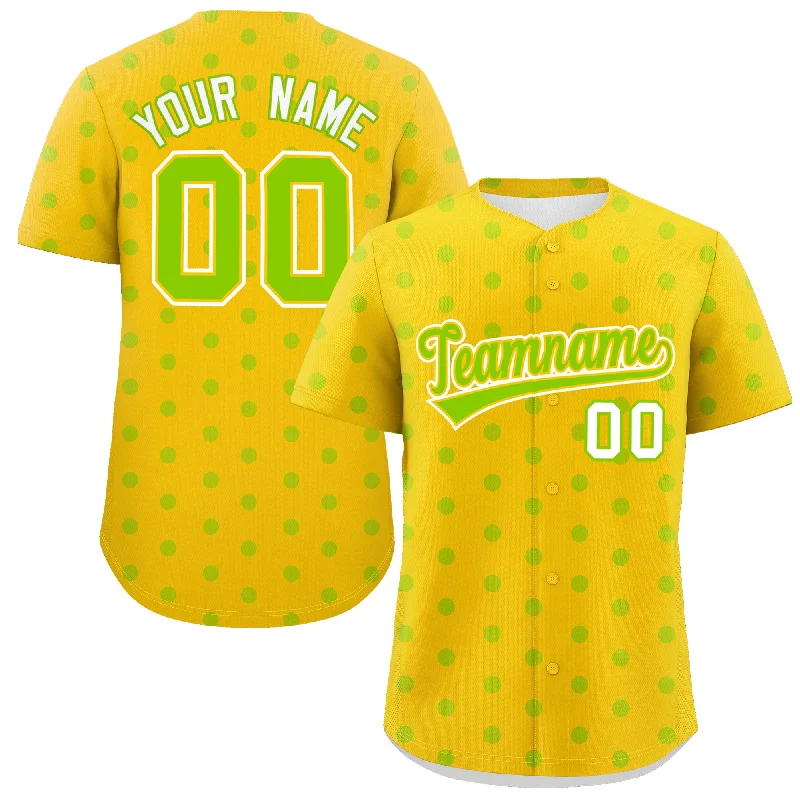 Personalized Baseball Jerseys For Competitive Teams-Custom Gold Neon Green Personalized Polka Dot Graffiti Pattern Authentic Baseball Jersey