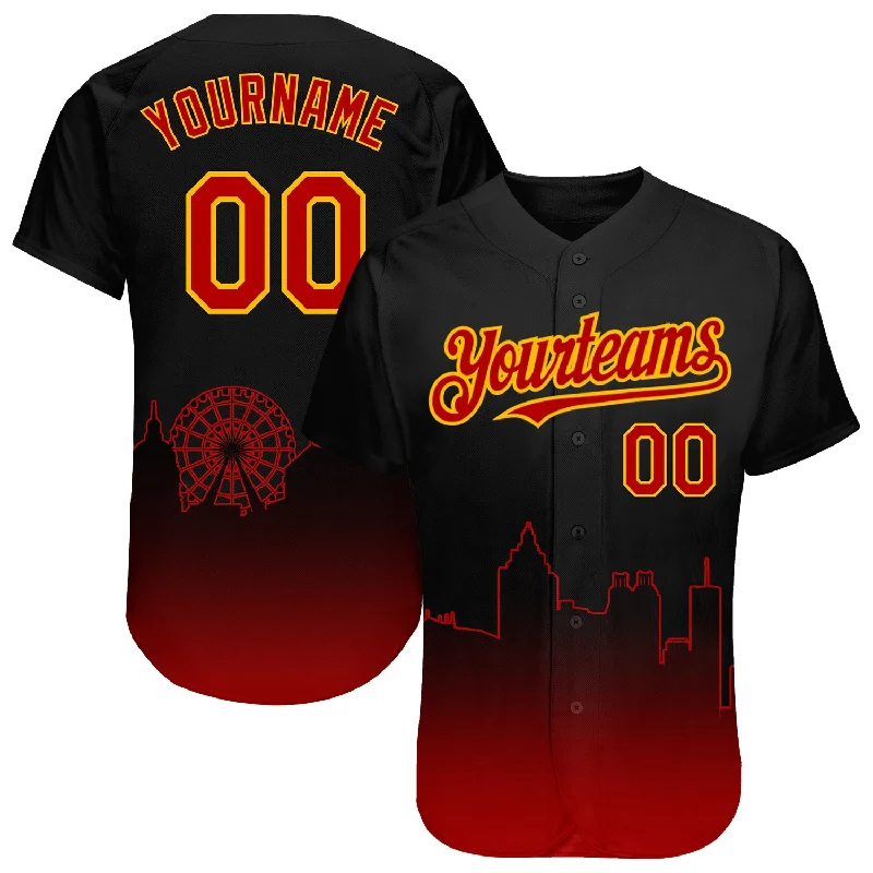 Baseball Jerseys With Custom Designs-Custom Black Red-Gold 3D Atlanta City Edition Fade Fashion Authentic Baseball Jersey