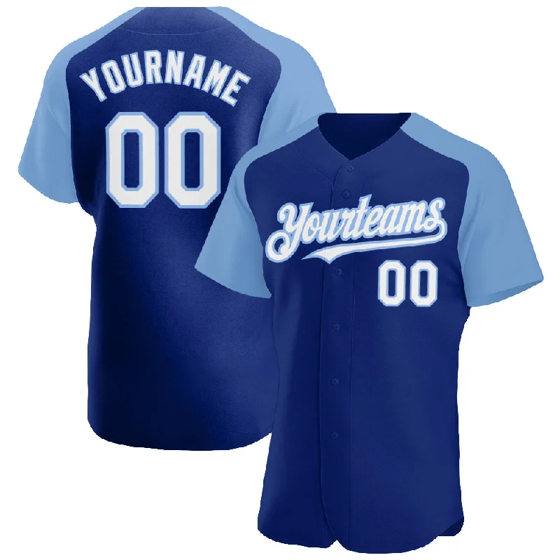 Custom Baseball Jerseys For Special League Events-Custom Royal White-Light Blue Authentic Raglan Sleeves Baseball Jersey