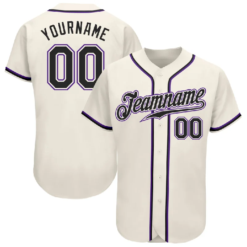 Custom Baseball Jerseys For Youth Teams-Custom Cream Black-Purple Authentic Baseball Jersey