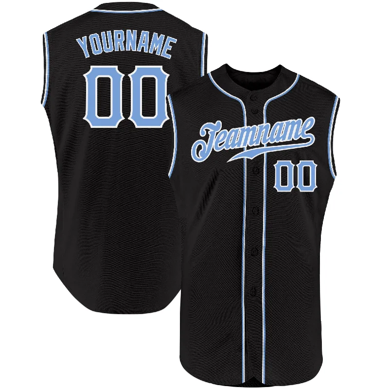 Baseball Jerseys For Fundraising Campaigns-Custom Black Light Blue-White Authentic Sleeveless Baseball Jersey