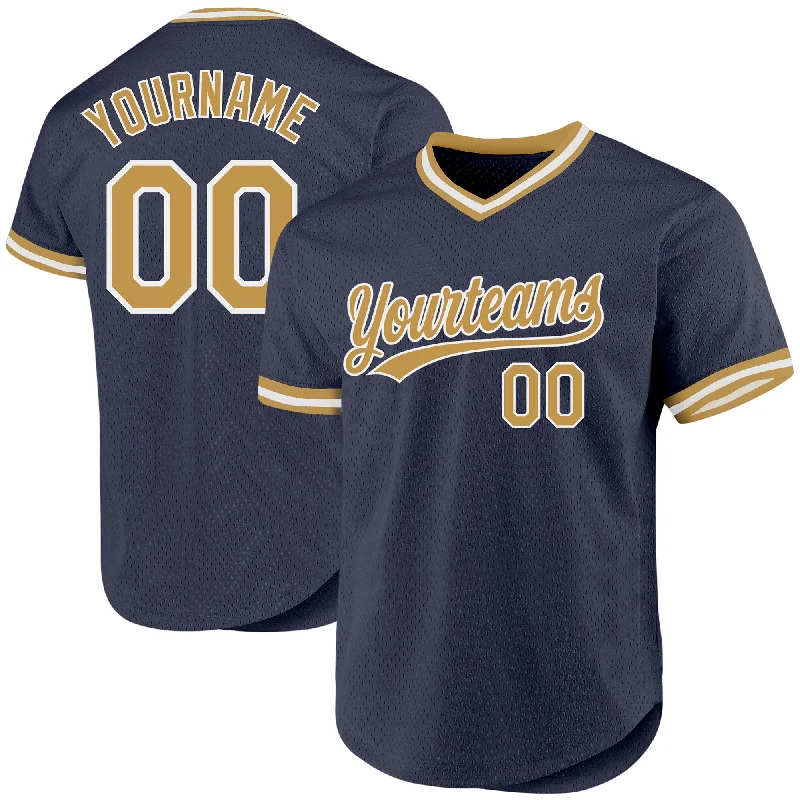 Baseball Jerseys With Player Customization Options-Custom Navy Old Gold-White Authentic Throwback Baseball Jersey