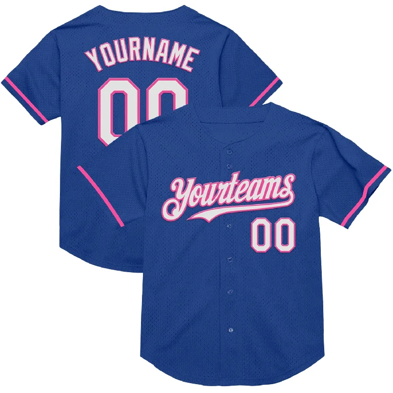 Baseball Jerseys For Special Fan Days-Custom Royal White-Pink Mesh Authentic Throwback Baseball Jersey