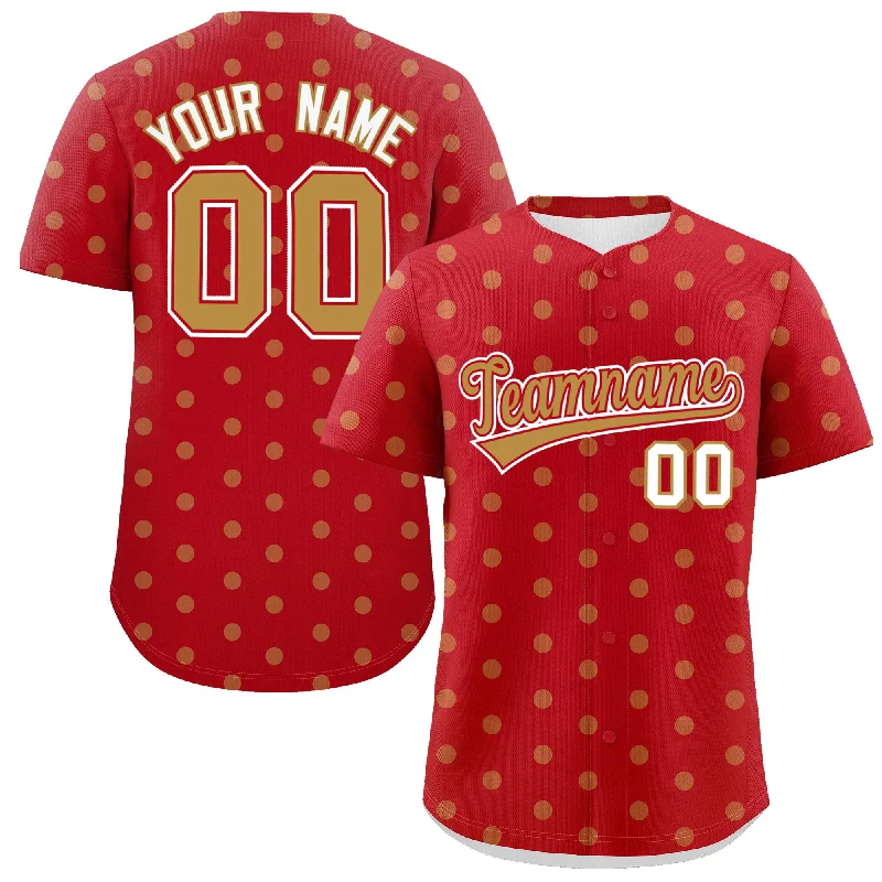 Personalized Baseball Jerseys For Tournament Events-Custom Red Old Gold Personalized Polka Dot Graffiti Pattern Authentic Baseball Jersey